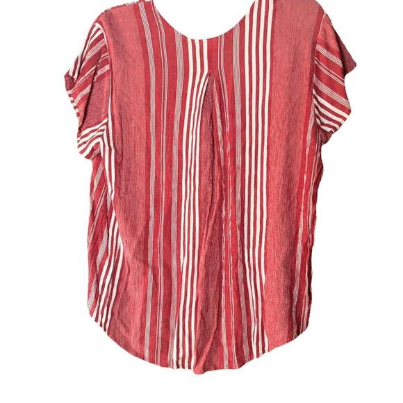 Liz Claiborne Red/White Short Sleeve Red Button Up Striped Summer Top - Picture 2 of 8